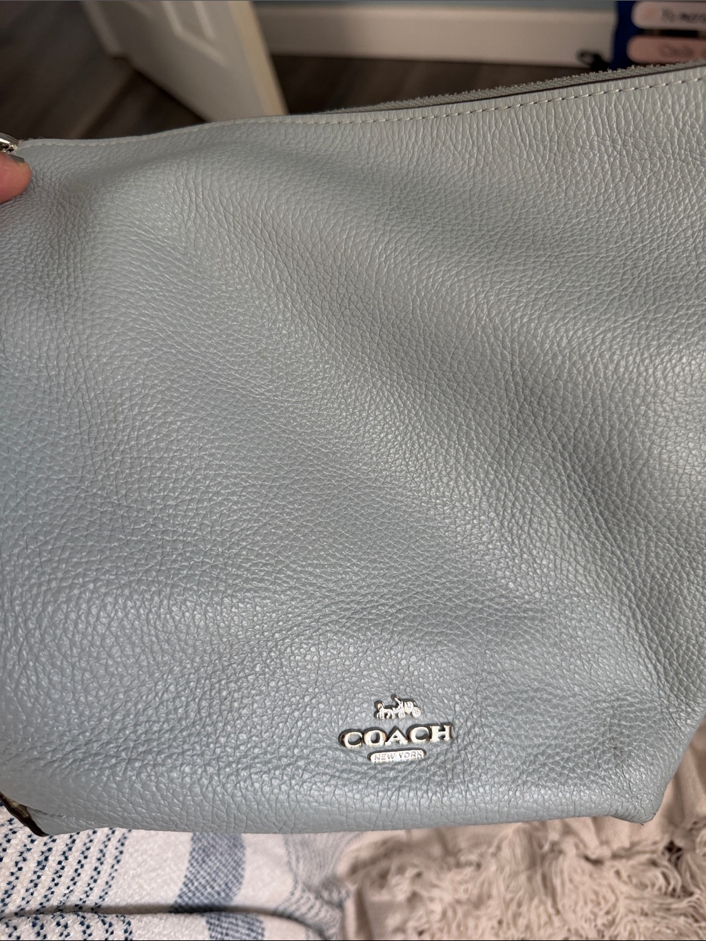 Coach Pebbled Leather Shoulder Bag In Pale Blue-Gray